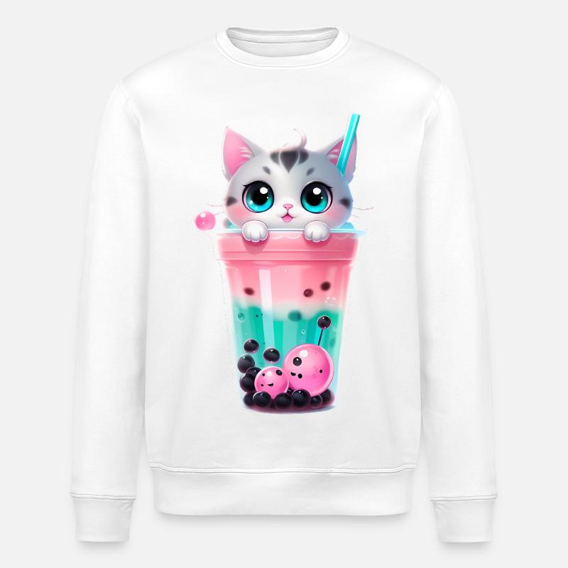 Kitten Bubble Tea Pastel - Stanley/Stella ROLLER Unisex Organic Sweatshirt - white