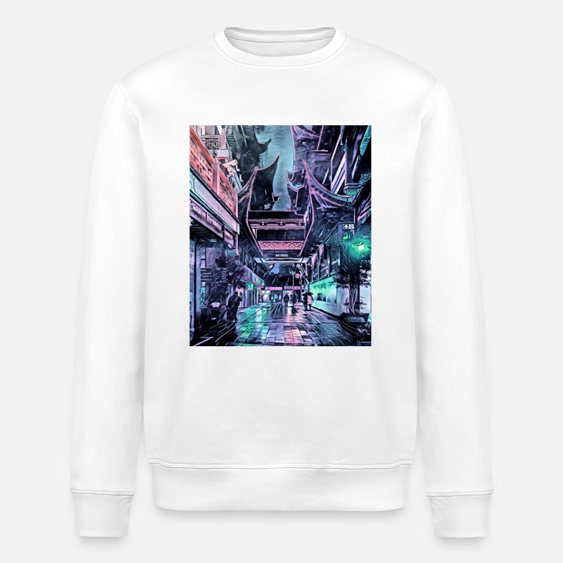 Pluie nocturne à Shanghai, Chine - Sweat bio ROLLER Stanley/Stella Unisexe - blanc