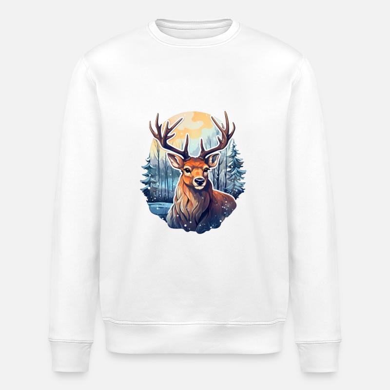 Deer in winter landscape - Stanley/Stella ROLLER Unisex Organic Sweatshirt - white