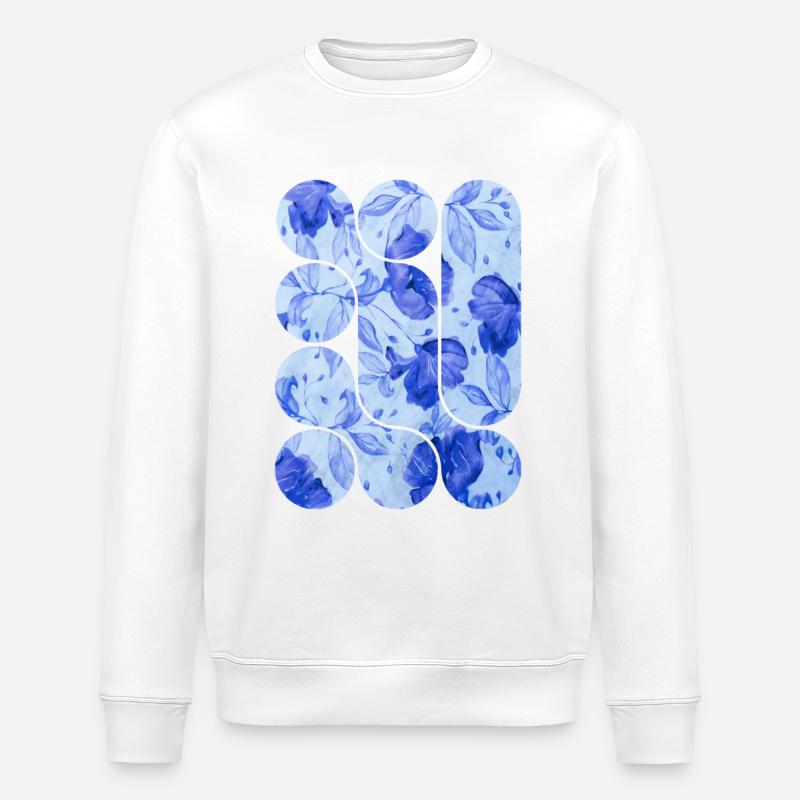 Élégance Florale Bleue - Sweat bio ROLLER Stanley/Stella Unisexe - blanc