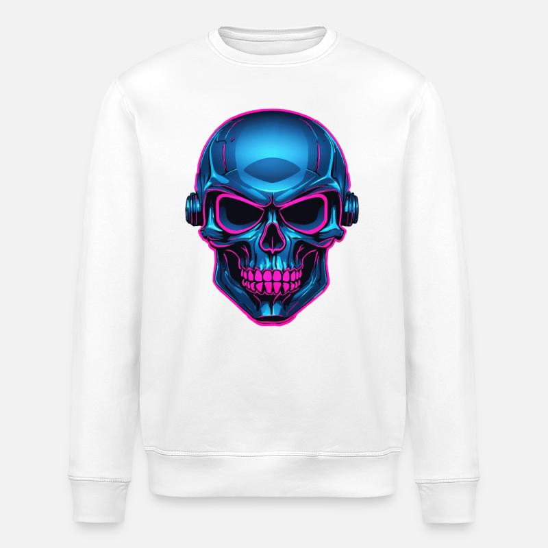 Crâne néon avec casque - Sweat bio ROLLER Stanley/Stella Unisexe - blanc