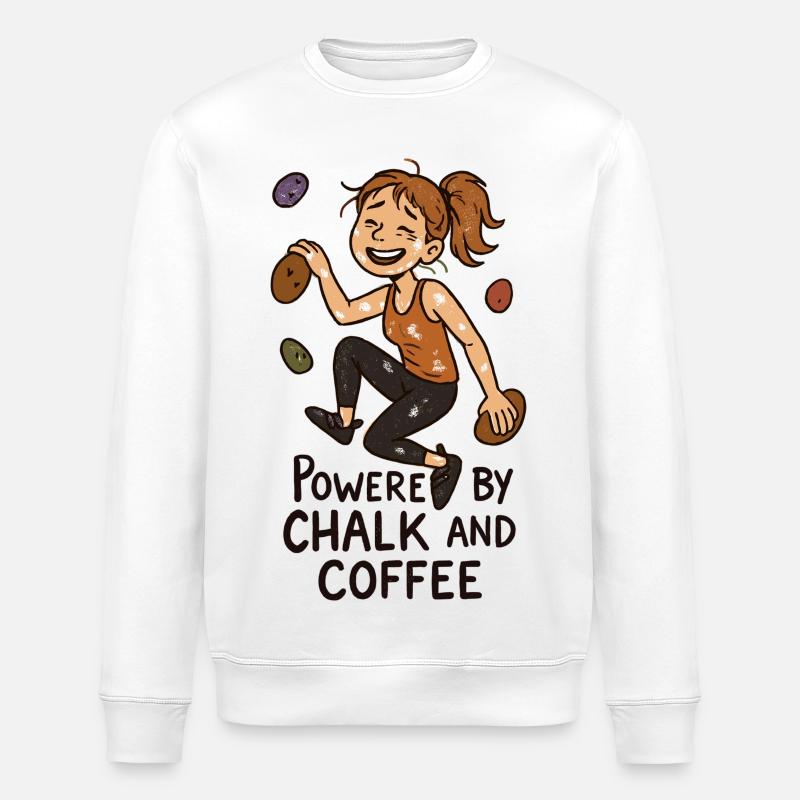 Bouldering, Chalk & Coffee: Tired Climber Comic - Stanley/Stella ROLLER Unisex Organic Sweatshirt - white