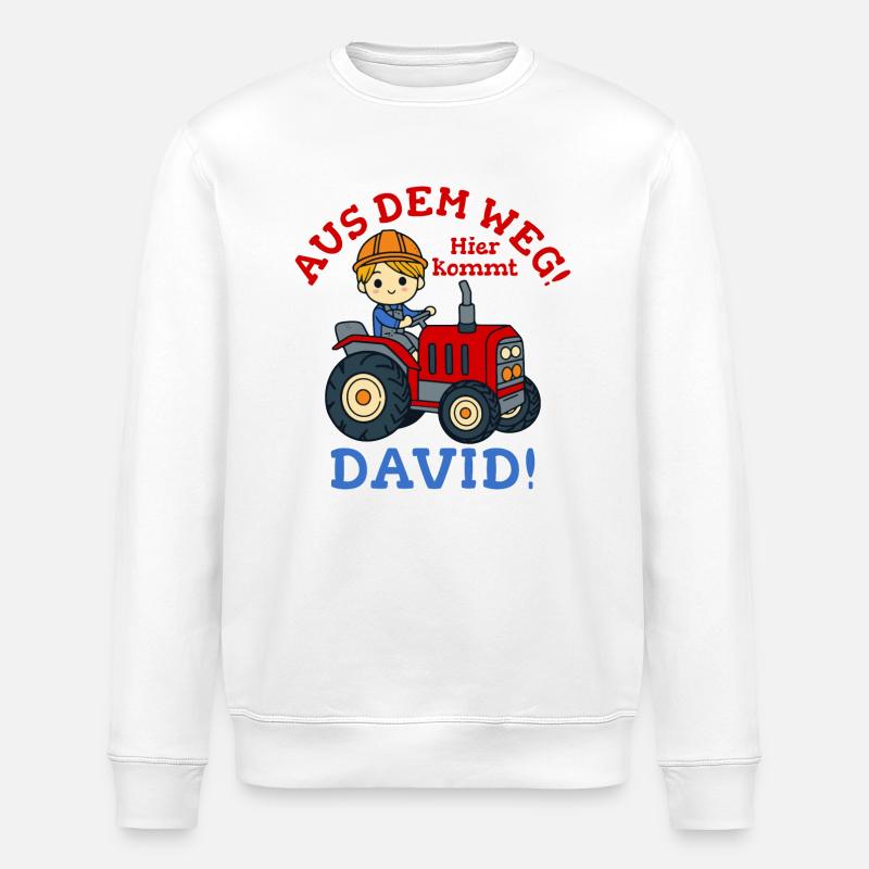 David Name Tractor - Stanley/Stella ROLLER Unisex Organic Sweatshirt - white