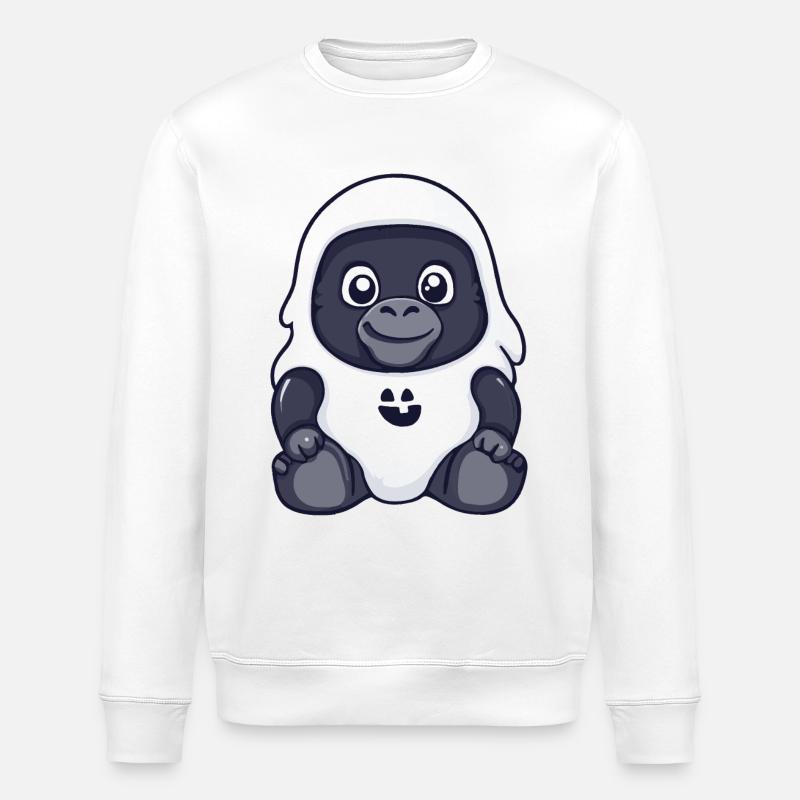 Gorilla Halloween Comic Ghost - Stanley/Stella ROLLER Unisex Organic Sweatshirt - white