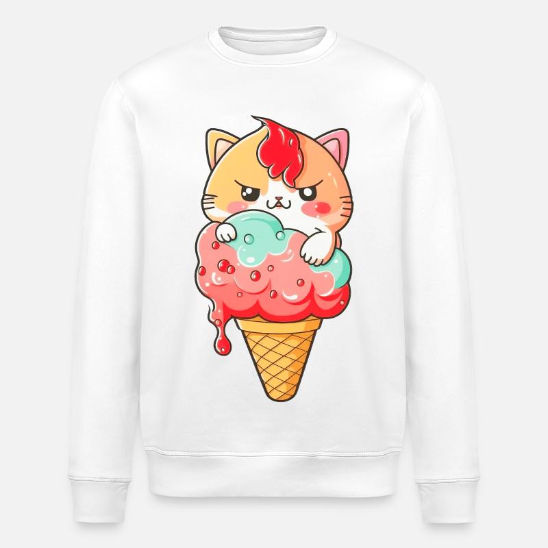 Süßer Katzen-Eiscreme-Print - Stanley/Stella Unisex Bio-Sweatshirt ROLLER - Weiß
