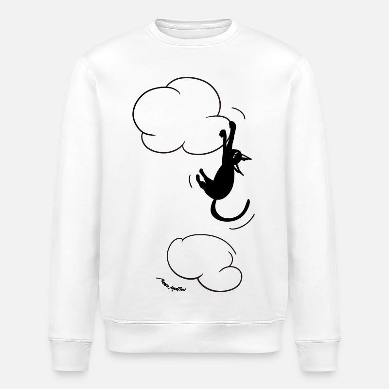 Black Cat hanging on a Cloud.  - Stanley/Stella ROLLER Unisex Organic Sweatshirt - white