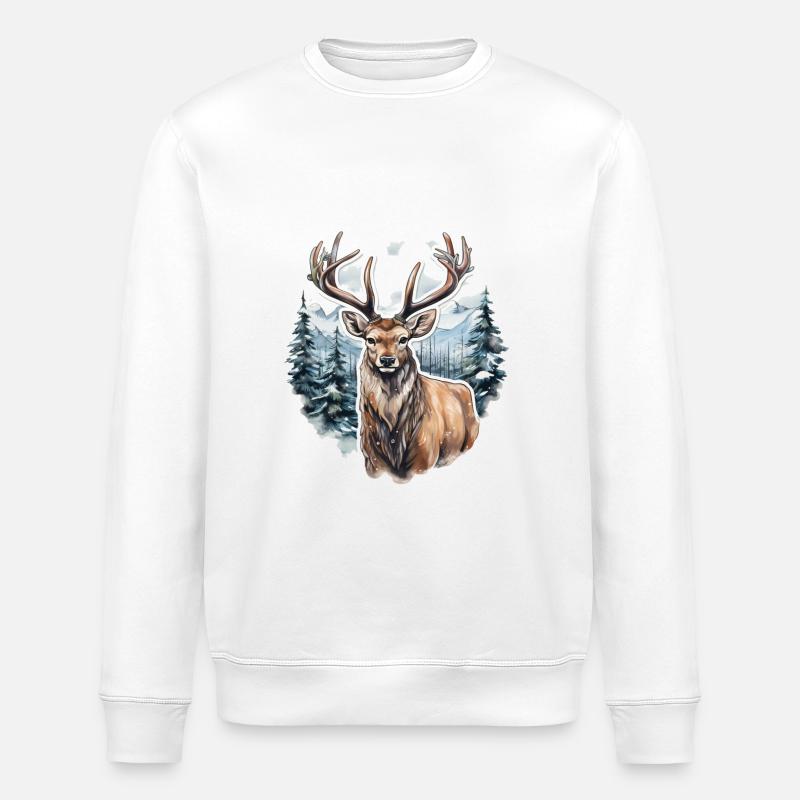 Winter landscape with deer - Stanley/Stella ROLLER Unisex Organic Sweatshirt - white