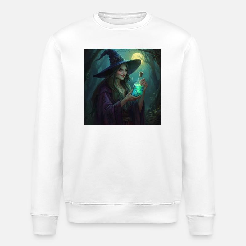 Forest Witch with Glowing Potion - Stanley/Stella ROLLER Unisex Organic Sweatshirt - white