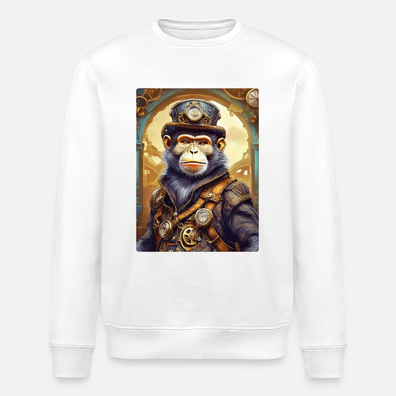 Steampunk Monkey 1.1 - Stanley/Stella ROLLER Unisex Organic Sweatshirt - white