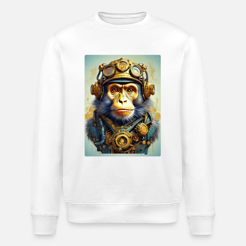 Steampunk Monkey 1.20 - Stanley/Stella ROLLER Unisex Organic Sweatshirt - white