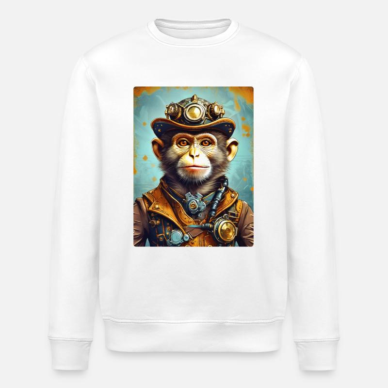 Steampunk Monkey 1.8 - Stanley/Stella ROLLER Unisex Organic Sweatshirt - white