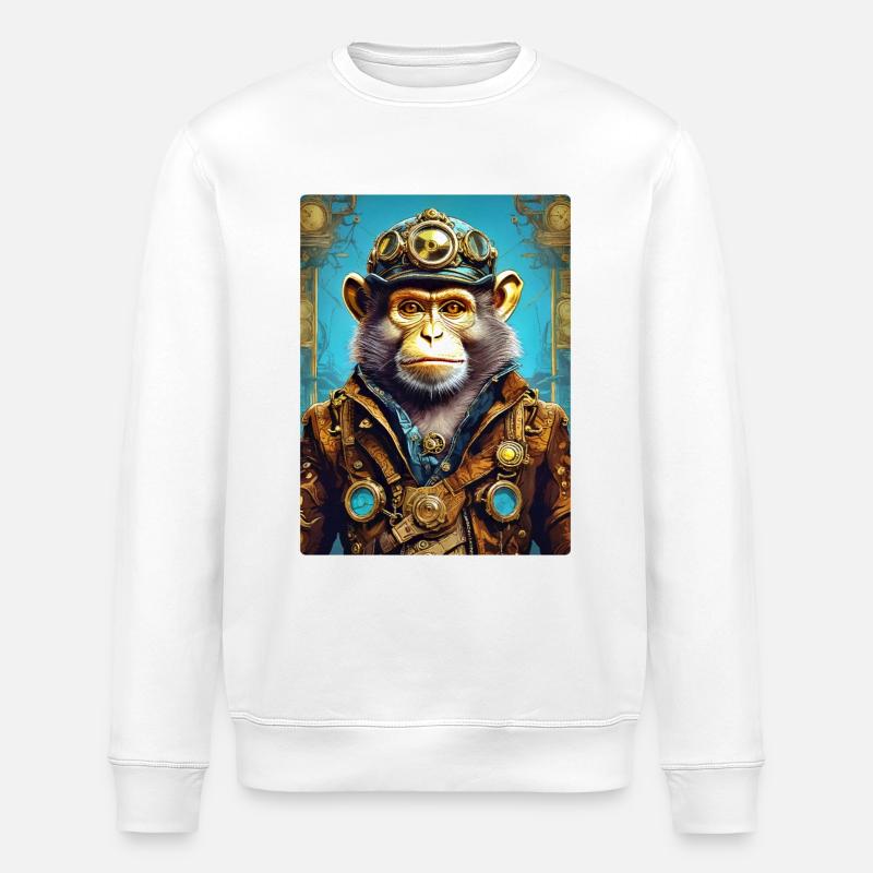 Steampunk Monkey 1.17 - Stanley/Stella ROLLER Unisex Organic Sweatshirt - white