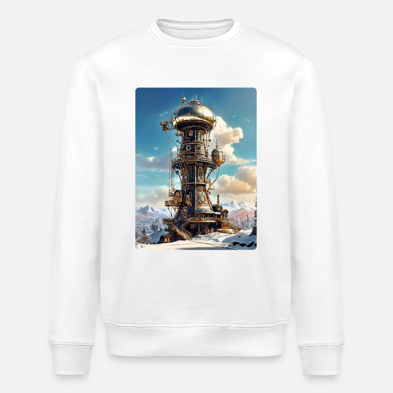 Steampunk Winterlandschaft mit Funkturm 1.10 - Stanley/Stella Unisex Bio-Sweatshirt ROLLER - Weiß