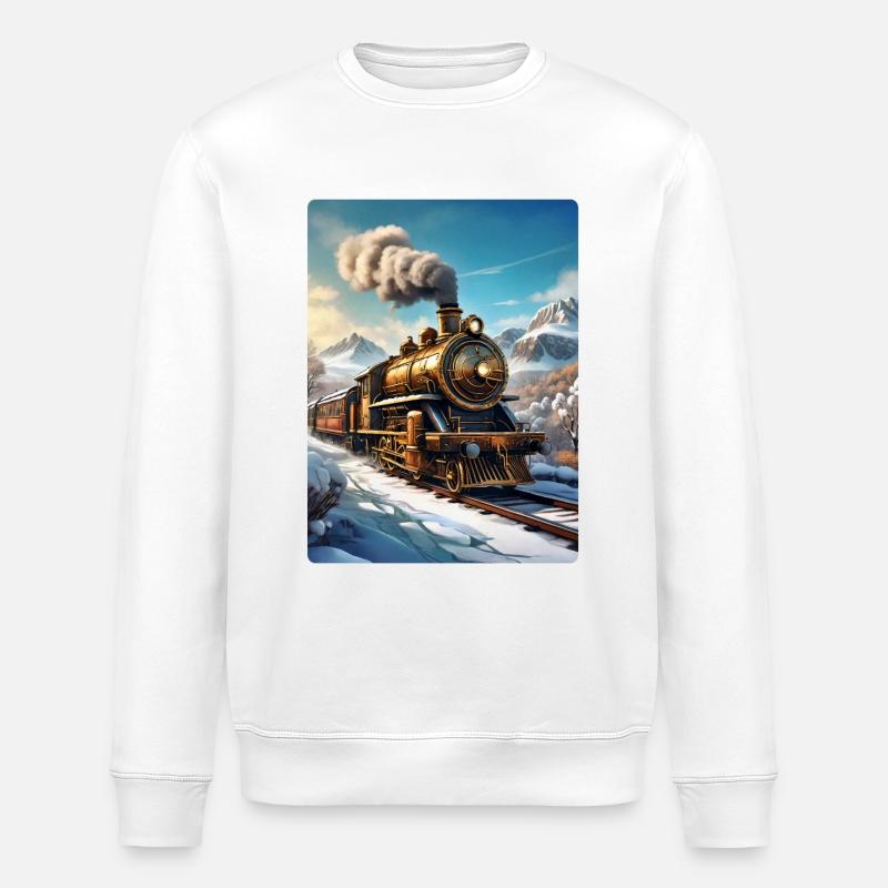Steampunk Winterlandschaft Dampflok 1.4 - Stanley/Stella Unisex Bio-Sweatshirt ROLLER - Weiß