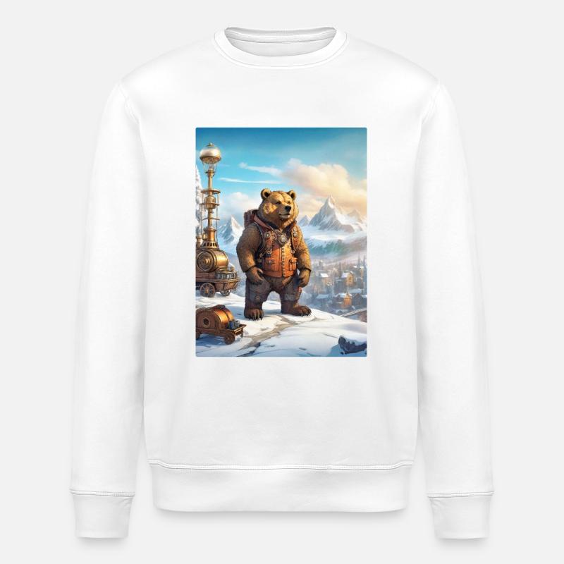 Steampunk Winterlandschaft Bär 1.2 - Stanley/Stella Unisex Bio-Sweatshirt ROLLER - Weiß