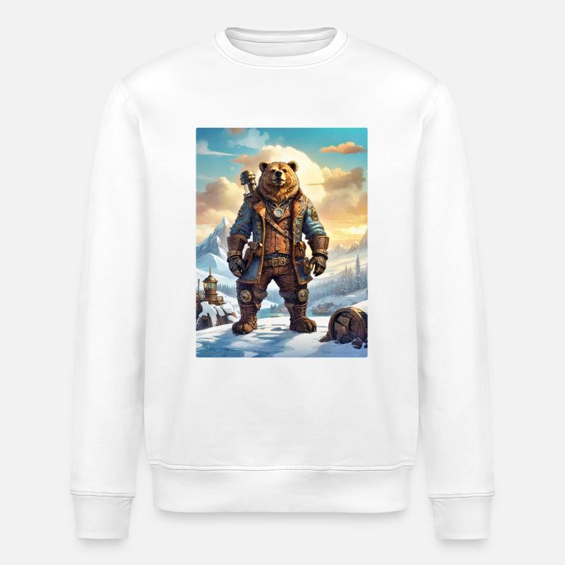 Steampunk Winterlandschaft Bär 1.1 - Stanley/Stella Unisex Bio-Sweatshirt ROLLER - Weiß