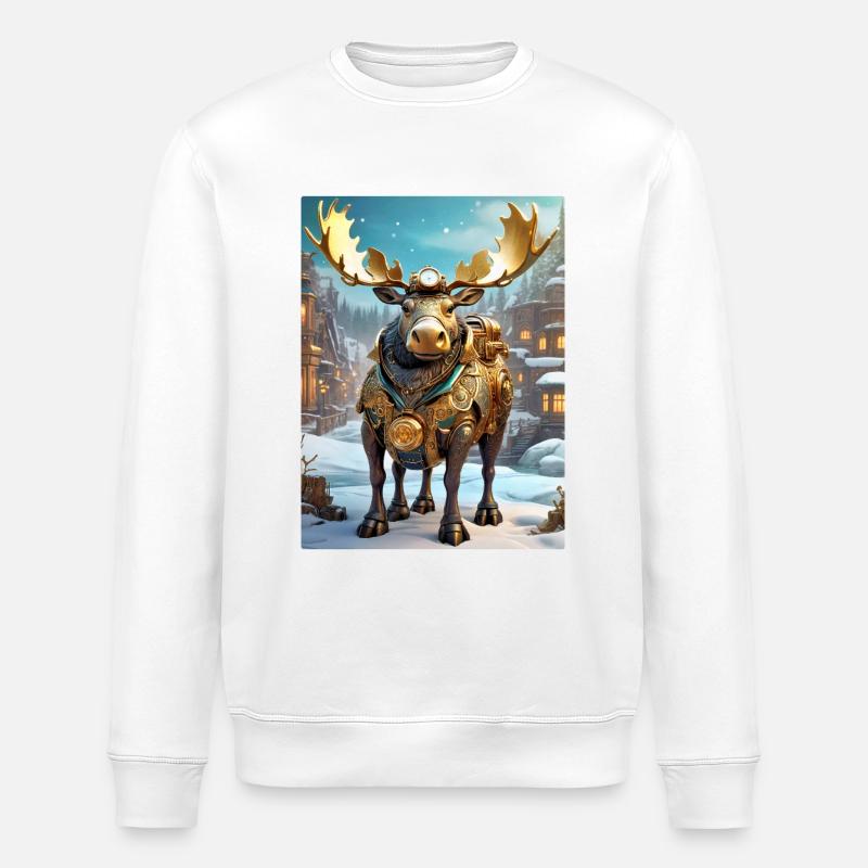 Steampunk Winterlandschaft Elch 1.2 - Stanley/Stella Unisex Bio-Sweatshirt ROLLER - Weiß