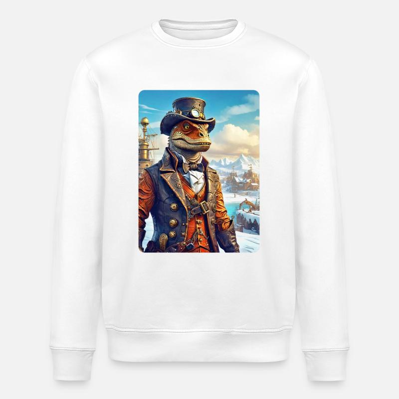 Steampunk Winterlandschaft Dino 1.11 - Stanley/Stella Unisex Bio-Sweatshirt ROLLER - Weiß