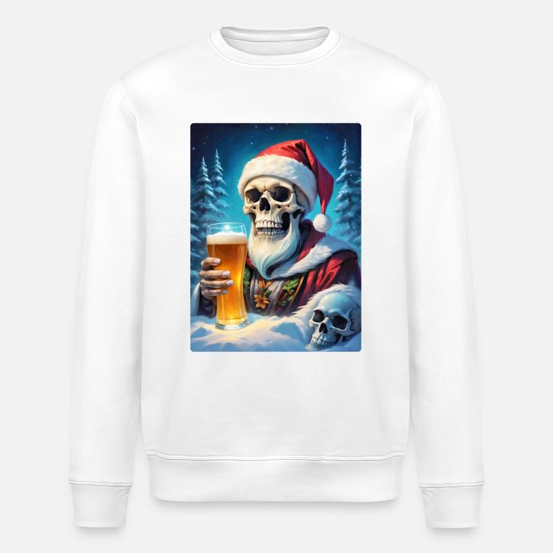 Christmas Skull Beer 1.6 - Stanley/Stella ROLLER Unisex Organic Sweatshirt - white