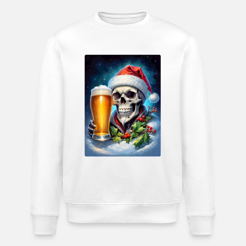 Christmas Skull Beer 1.8 - Stanley/Stella ROLLER Unisex Organic Sweatshirt - white