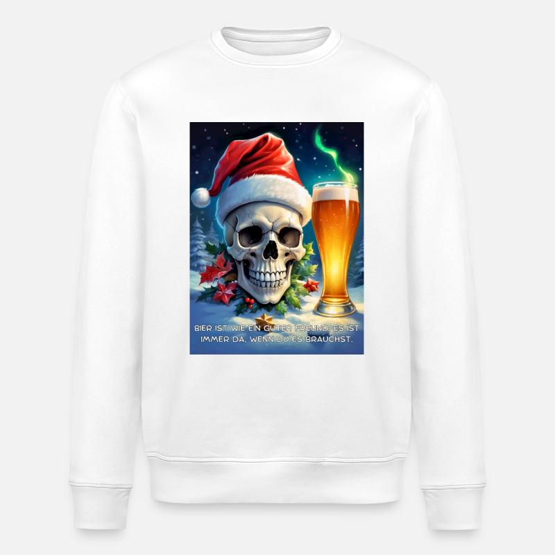 Christmas Skull Beer 2.11 - Stanley/Stella ROLLER Unisex Organic Sweatshirt - white