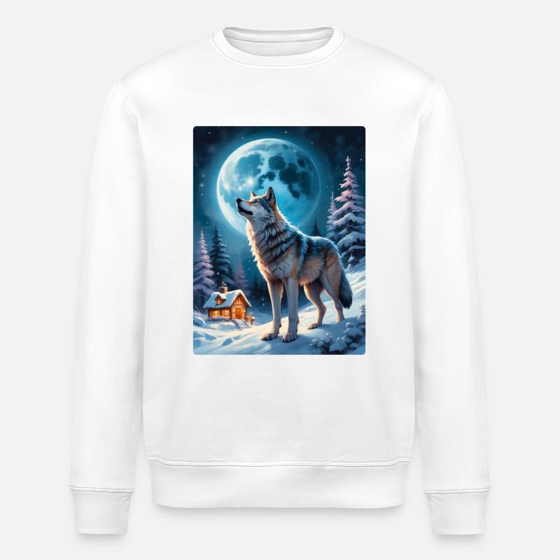 Winterlandschaft Wolf 1.6 - Stanley/Stella Unisex Bio-Sweatshirt ROLLER - Weiß