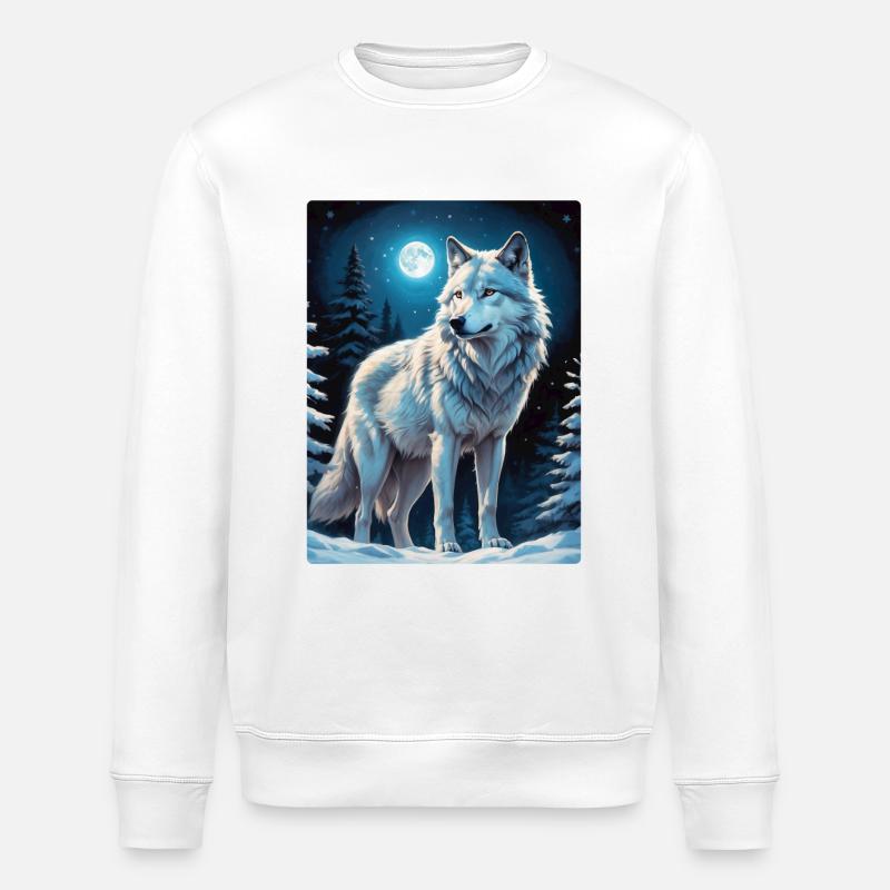 Winterlandschaft Wolf 1.8 - Stanley/Stella Unisex Bio-Sweatshirt ROLLER - Weiß