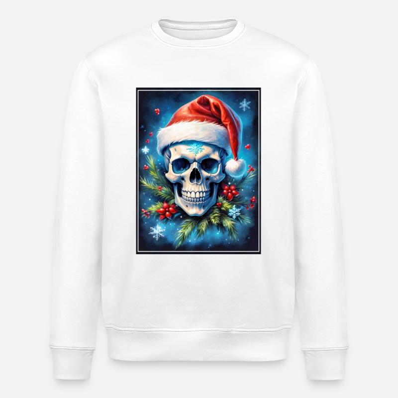 Christmas Skull 1.7 - Stanley/Stella ROLLER Unisex Organic Sweatshirt - white
