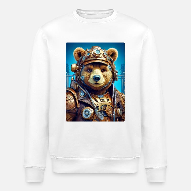Steampunk Bär 1.1 - Stanley/Stella Unisex Bio-Sweatshirt ROLLER - Weiß