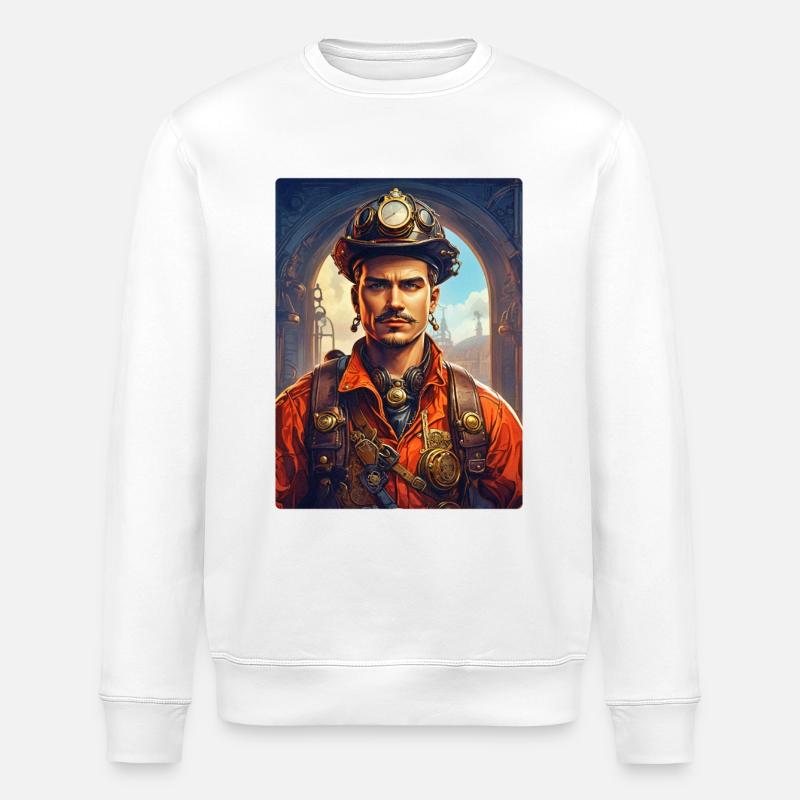 Steampunk Firefighter Man 1.4 - Stanley/Stella ROLLER Unisex Organic Sweatshirt - white