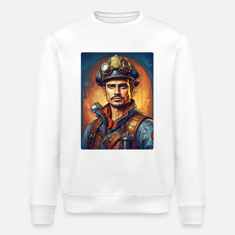 Steampunk Firefighter Man 1.33 - Stanley/Stella ROLLER Unisex Organic Sweatshirt - white