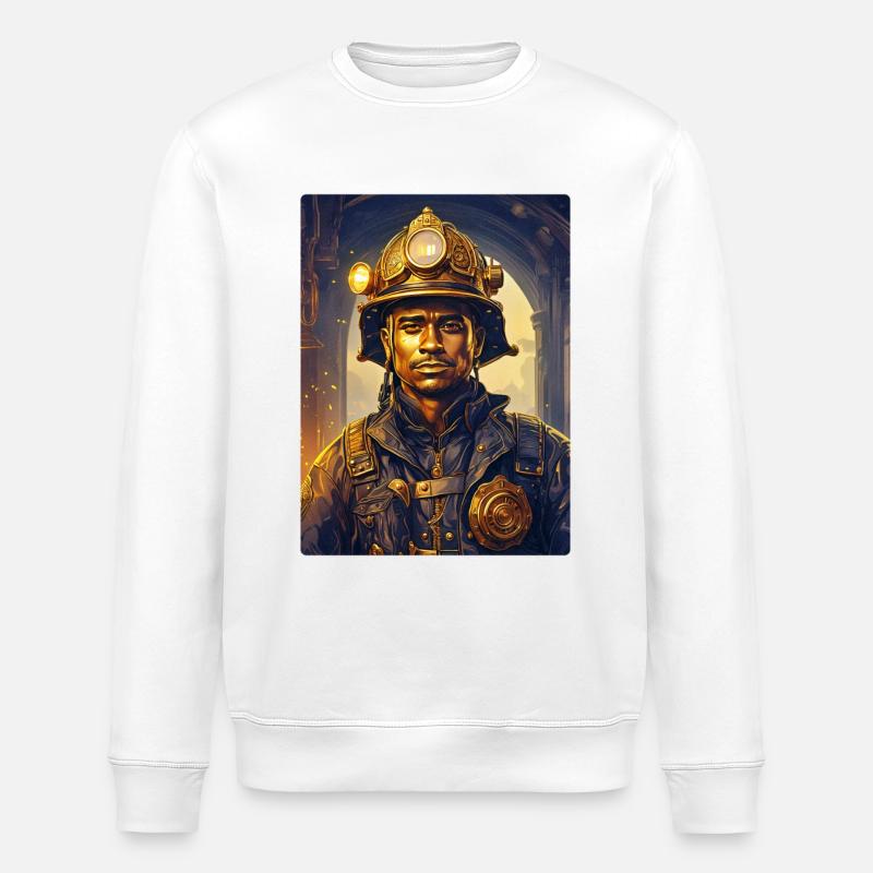 Steampunk Firefighter Man 1.30 - Stanley/Stella ROLLER Unisex Organic Sweatshirt - white