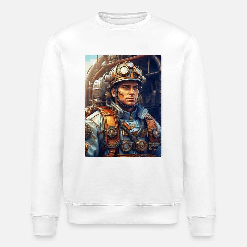 Steampunk Firefighter Man 1.29 - Stanley/Stella ROLLER Unisex Organic Sweatshirt - white