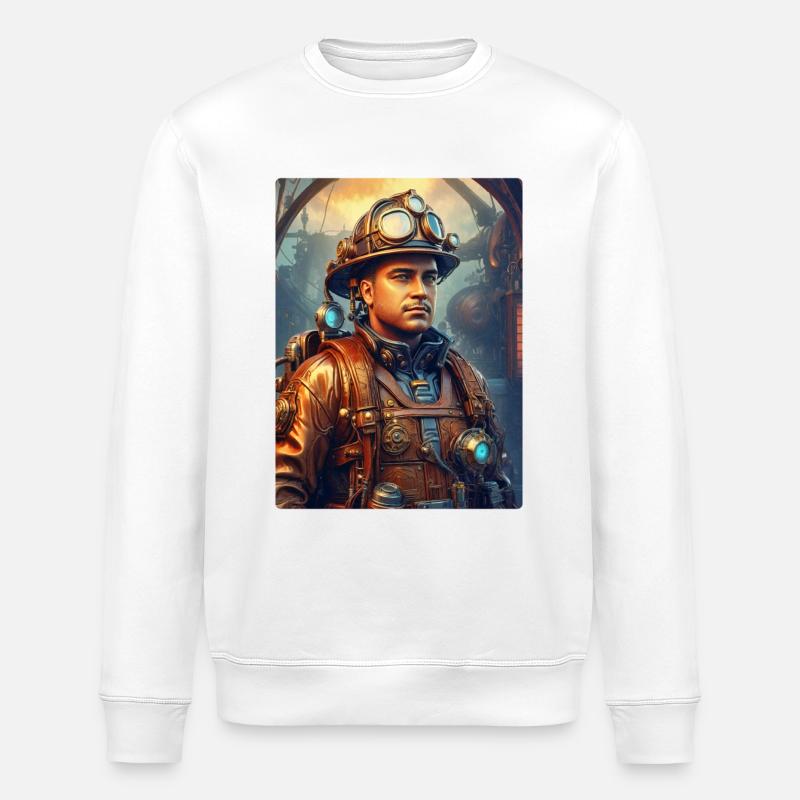 Steampunk Firefighter Man 1.16 - Stanley/Stella ROLLER Unisex Organic Sweatshirt - white
