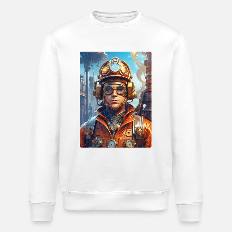 Steampunk Firefighter Man 1.26 - Stanley/Stella ROLLER Unisex Organic Sweatshirt - white