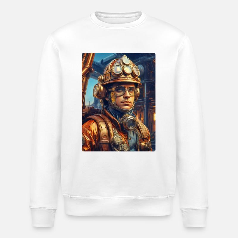 Steampunk Firefighter Man 1.34 - Stanley/Stella ROLLER Unisex Organic Sweatshirt - white