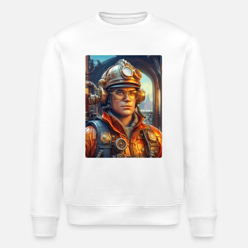 Steampunk Firefighter Man 1.37 - Stanley/Stella ROLLER Unisex Organic Sweatshirt - white