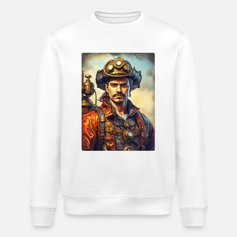 Steampunk Firefighter Man 1.38 - Stanley/Stella ROLLER Unisex Organic Sweatshirt - white