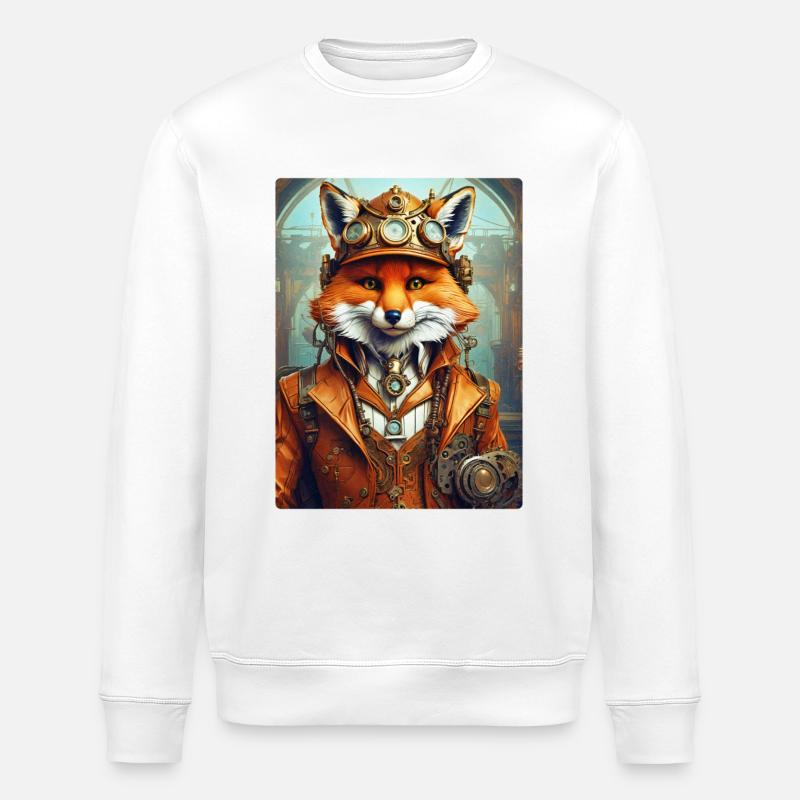 Steampunk Firefighter Fox 1.1 - Stanley/Stella ROLLER Unisex Organic Sweatshirt - white