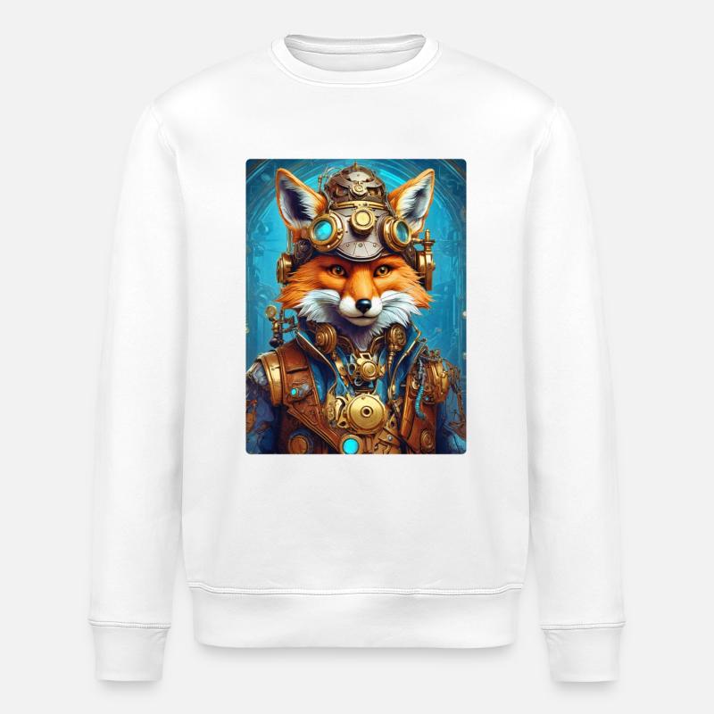 Steampunk Firefighter Fox 1.17 - Stanley/Stella ROLLER Unisex Organic Sweatshirt - white