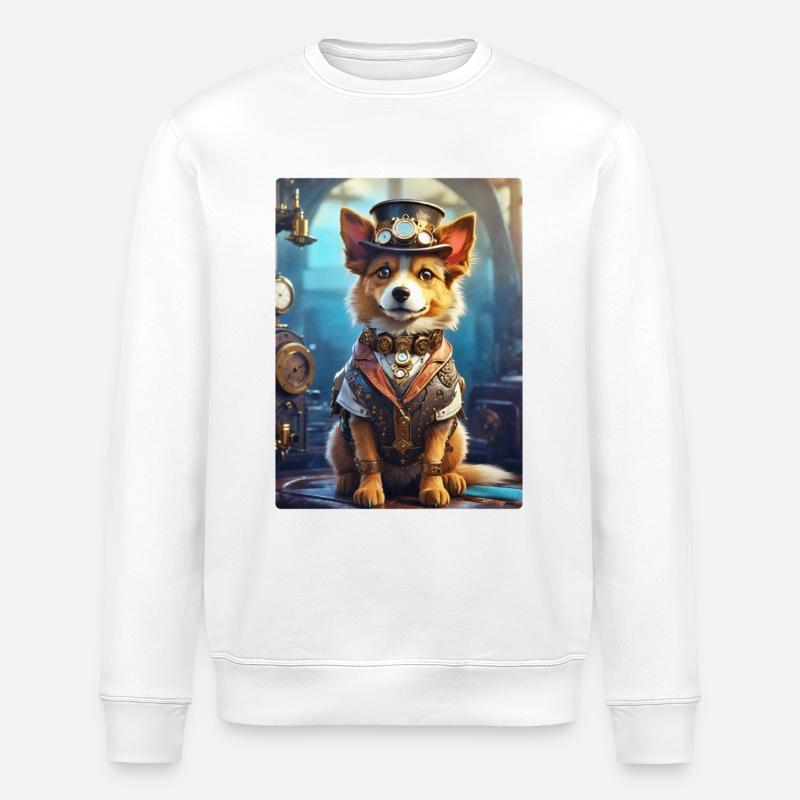Chien Steampunk 1.4 - Sweat bio ROLLER Stanley/Stella Unisexe - blanc