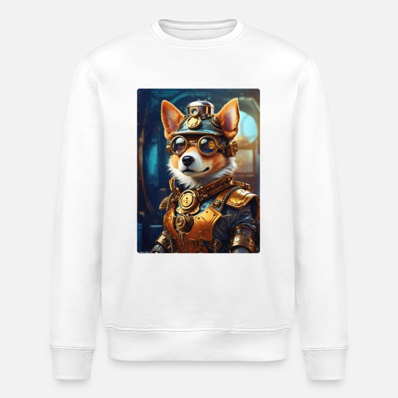 Steampunk Dog 1.7 - Stanley/Stella ROLLER Unisex Organic Sweatshirt - white