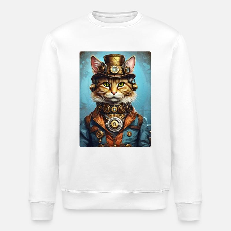 Steampunk Katze 1.6 - Stanley/Stella Unisex Bio-Sweatshirt ROLLER - Weiß