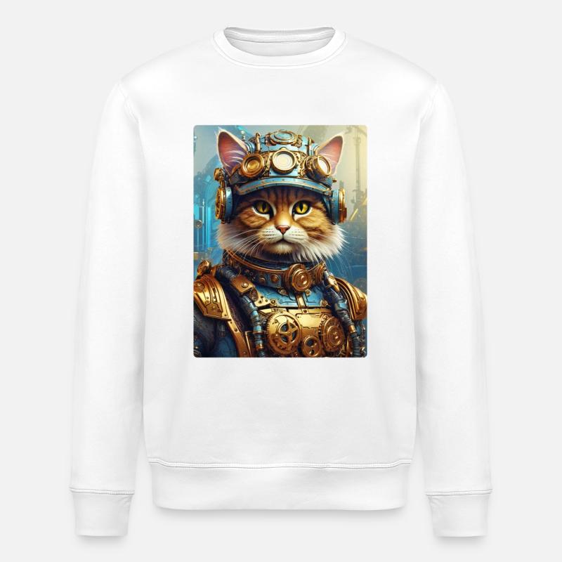 Steampunk Cat 1.4 - Stanley/Stella ROLLER Unisex Organic Sweatshirt - white