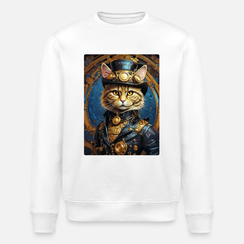 Steampunk Cat 1.5 - Stanley/Stella ROLLER Unisex Organic Sweatshirt - white