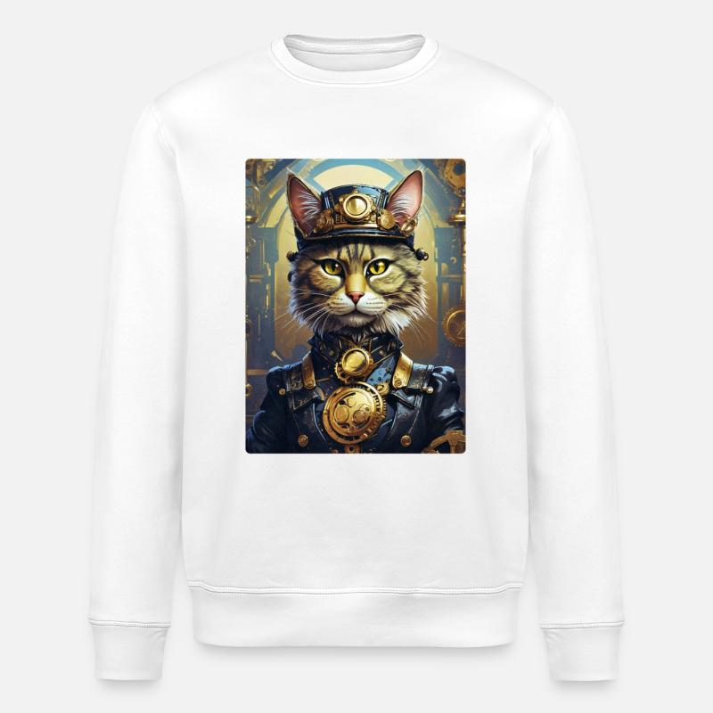 Steampunk Katze 1.8 - Stanley/Stella Unisex Bio-Sweatshirt ROLLER - Weiß