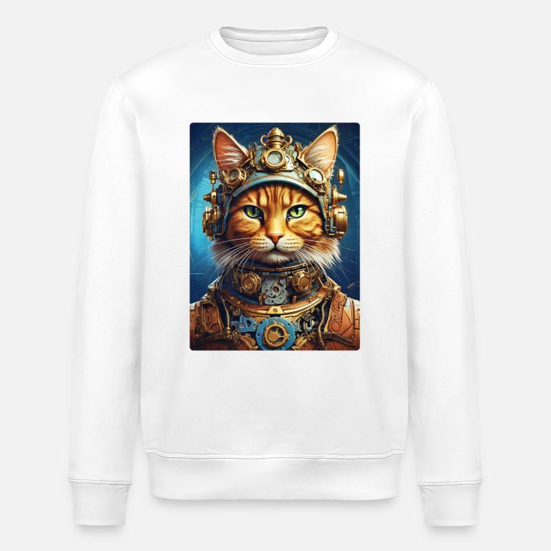 Steampunk Cat 1.13 - Stanley/Stella ROLLER Unisex Organic Sweatshirt - white