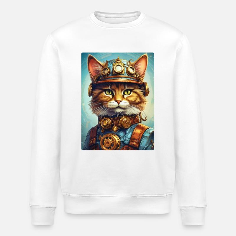 Steampunk Katze 1.15 - Stanley/Stella Unisex Bio-Sweatshirt ROLLER - Weiß