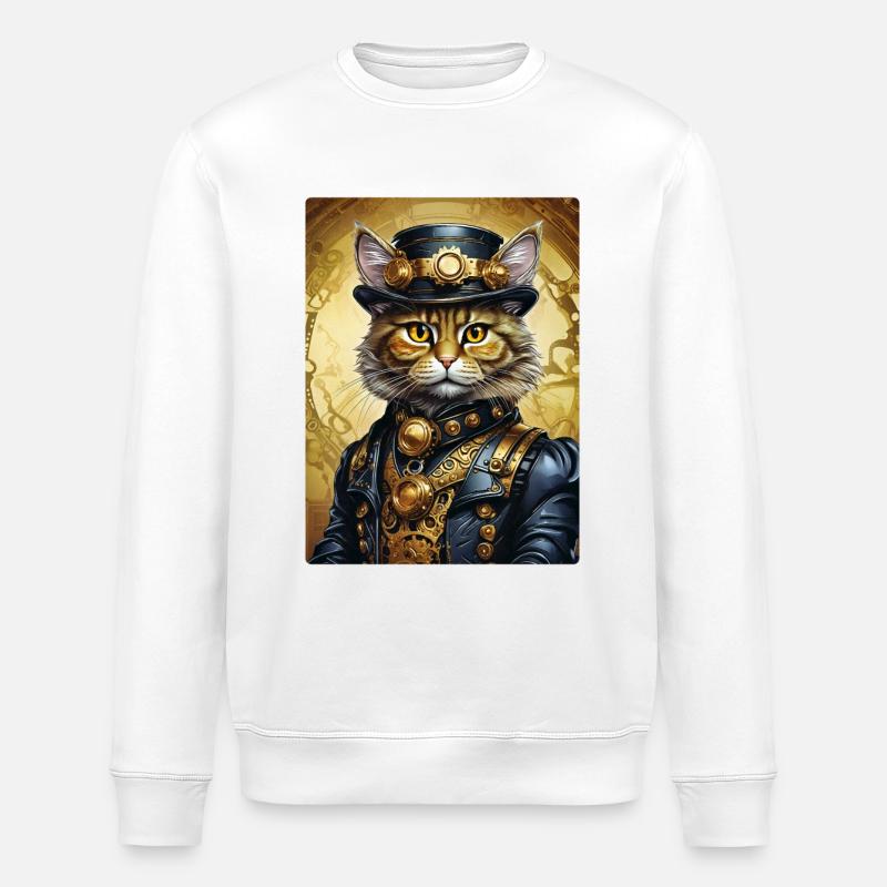 Steampunk Katze 1.17 - Stanley/Stella Unisex Bio-Sweatshirt ROLLER - Weiß