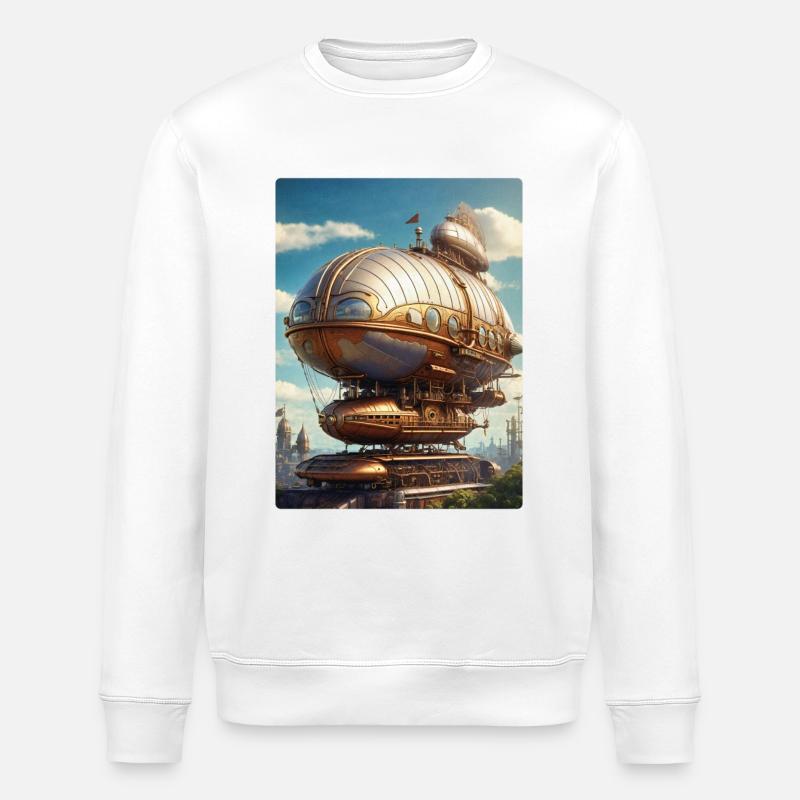 Steampunk Airship 1.2 - Stanley/Stella ROLLER Unisex Organic Sweatshirt - white